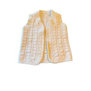 Handmade Crochet Cream Wool Vest Sleeveless Open Front Womens Warm Layering Piec
